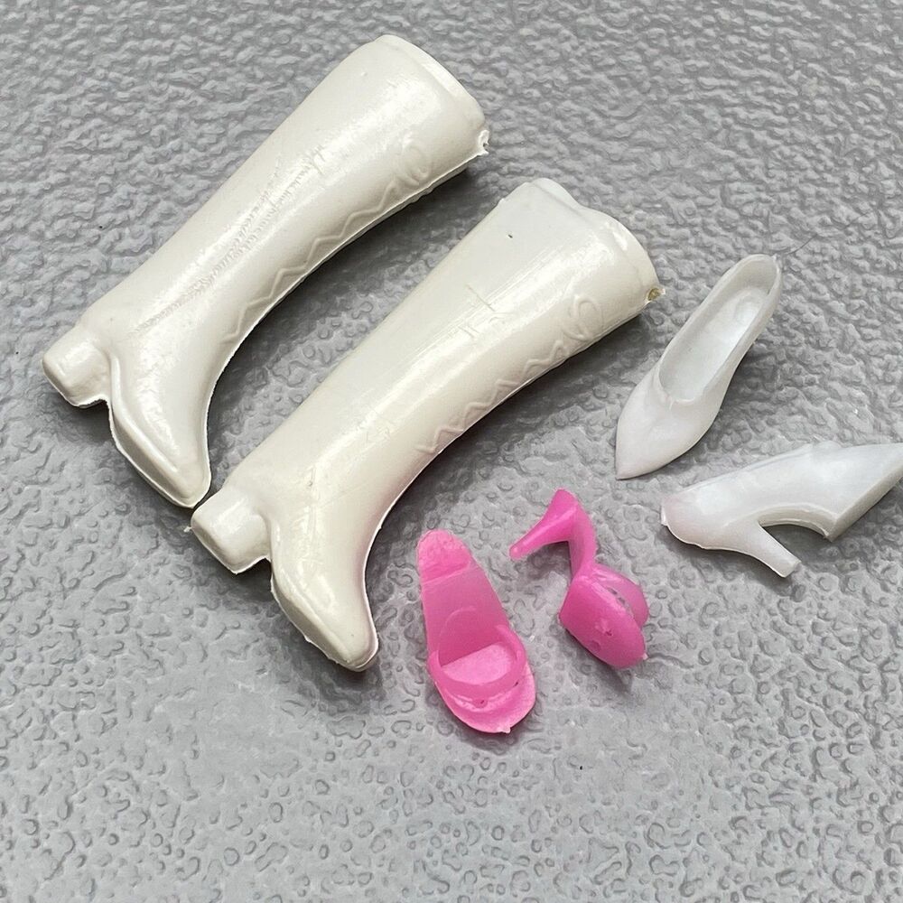 Vintage Barbie Lace-Up Boots Shoes Heels 1960s 1970s Open Closed Toe White Pink